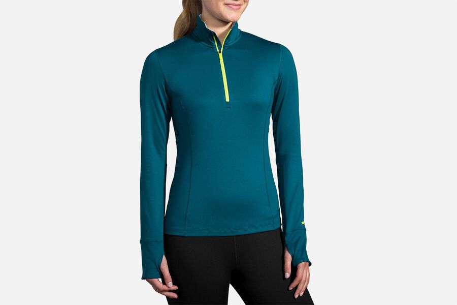 Womens Brooks Dash 1/2 Zip Outerwear Deep Sea/Lime | 935208-LCD